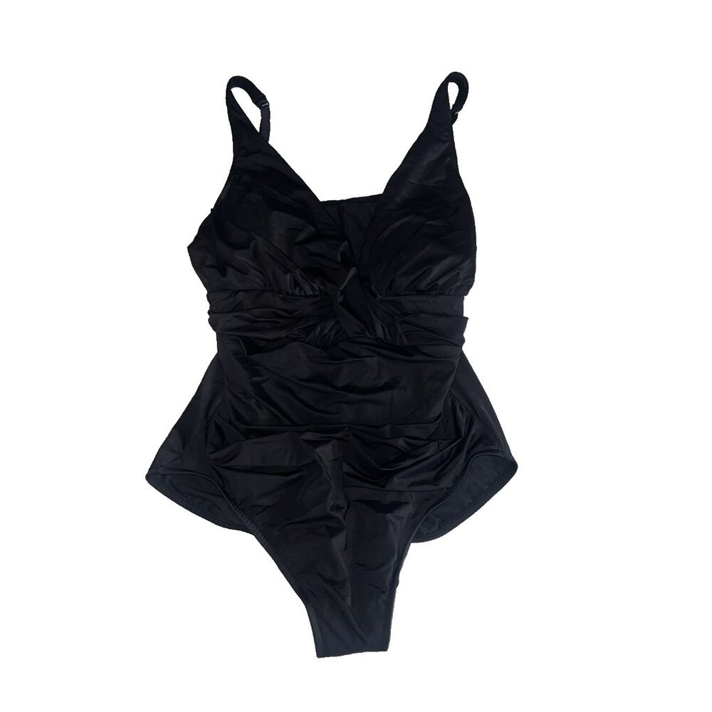 Aqua Green Women one piece swim wear bathing suit plus size 20 black tummy NWOT